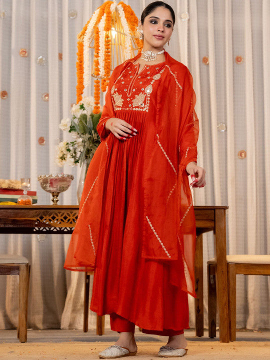 A-Line Women Kurta Set with Pant and Dupatta