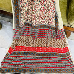 Beige Handblock Print Soft Cotton Saree