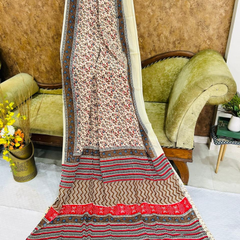 Beige Handblock Print Soft Cotton Saree