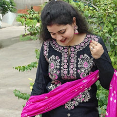 Embroidered Thread Work Black Kurta with Pant & Dupatta