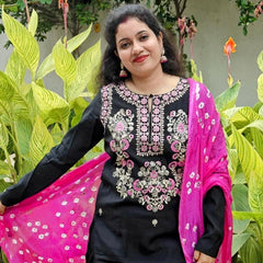 Embroidered Thread Work Black Kurta with Pant & Dupatta