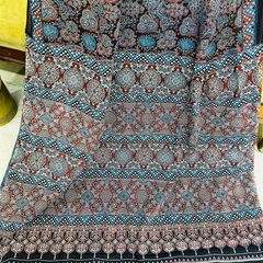 Black & Blue Handblock Ajrakh Print Soft Cotton Saree