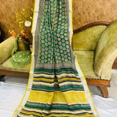 Floral Green Linen Printed Saree