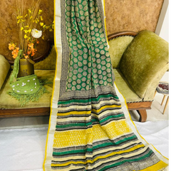 Floral Green Linen Printed Saree