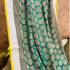 Floral Green Linen Printed Saree