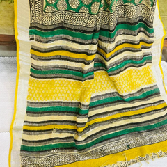 Floral Green Linen Printed Saree