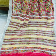 Floral Printed White Multicolor Linen Saree