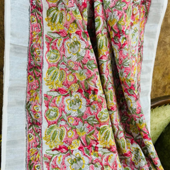 Floral Printed White Multicolor Linen Saree