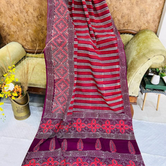 Maroon Line Print Soft Cotton Saree