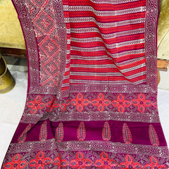 Maroon Line Print Soft Cotton Saree