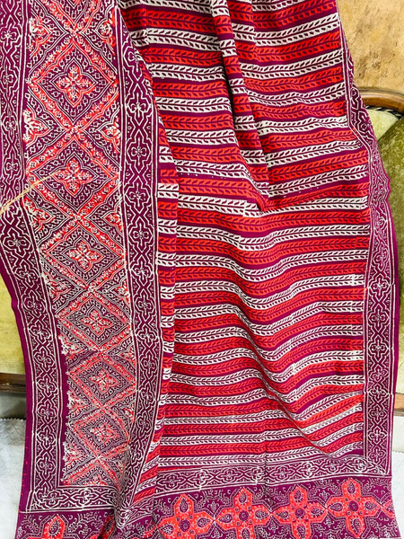 Maroon Line Print Soft Cotton Saree