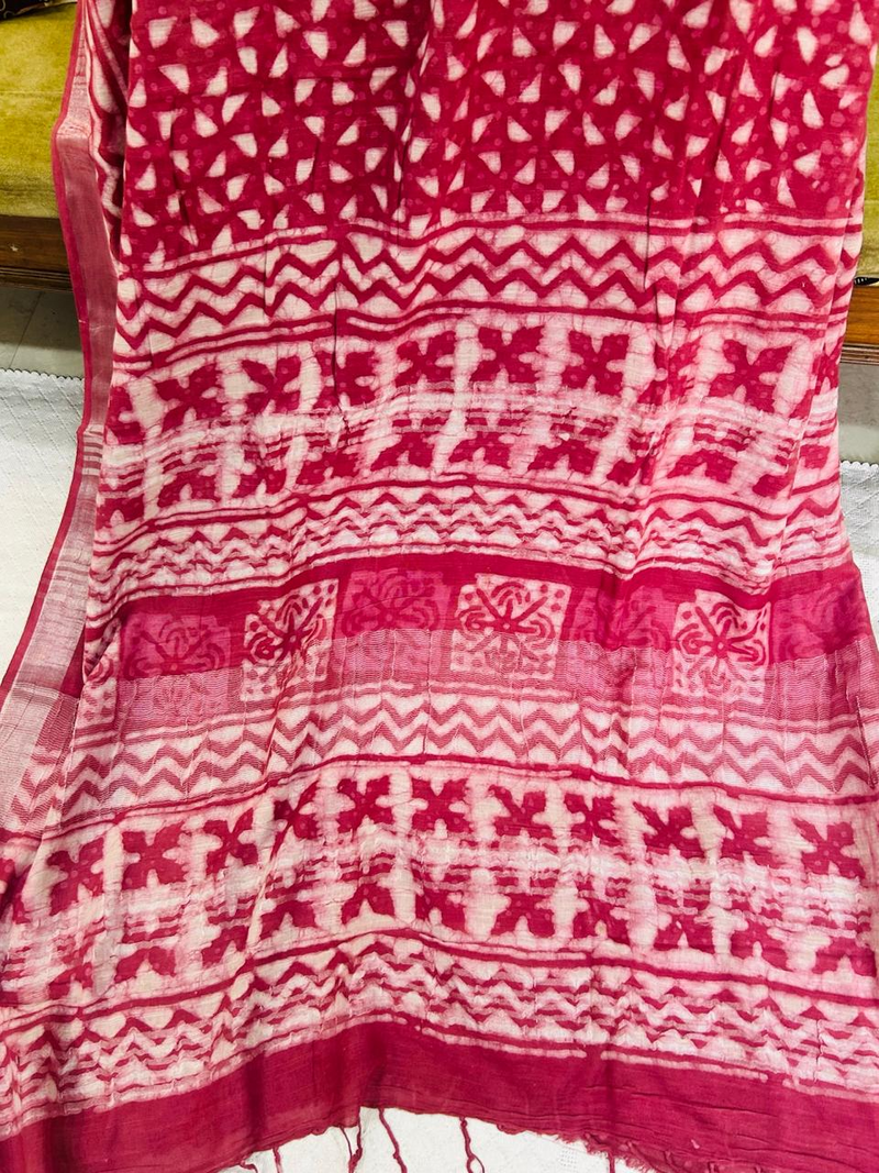 Maroon Red Linen Printed Saree