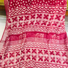 Maroon Red Linen Printed Saree
