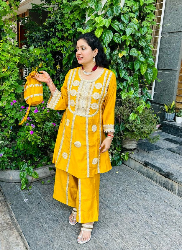 Mustard Heavy Embroidered Co-Ord Set