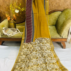 Mustard Linen Saree Plain Border