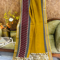 Mustard Linen Saree Plain Border
