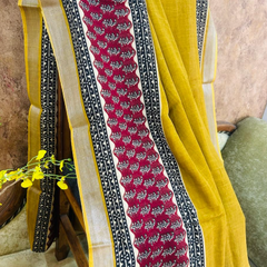 Mustard Linen Saree Plain Border