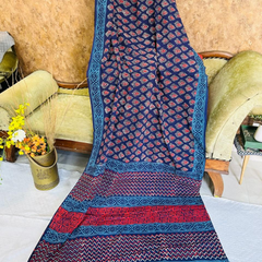 Navy Blue Soft Cotton Printed Saree
