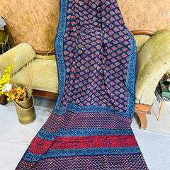 Navy Blue Soft Cotton Printed Saree
