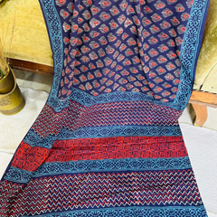 Navy Blue Soft Cotton Printed Saree