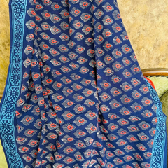 Navy Blue Soft Cotton Printed Saree