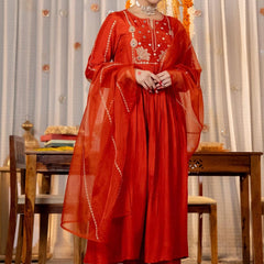 A-Line Women Kurta Set with Pant and Dupatta