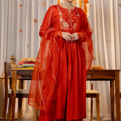 A-Line Women Kurta Set with Pant and Dupatta