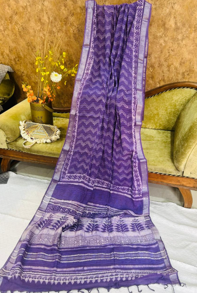 Purple Linen Printed Saree