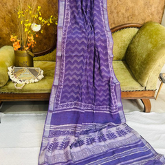 Purple Linen Printed Saree