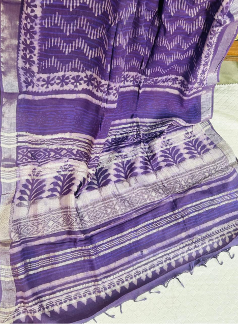 Purple Linen Printed Saree