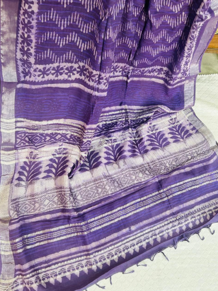 Purple Linen Printed Saree
