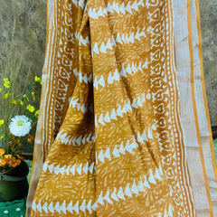 Rust Orange Soft Cotton Printed Saree