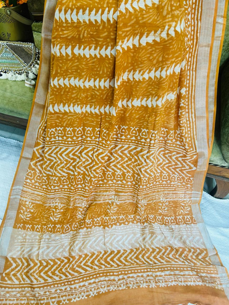 Rust Orange Soft Cotton Printed Saree