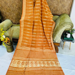 Rust Orange Soft Cotton Printed Saree