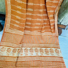 Rust Orange Soft Cotton Printed Saree