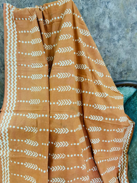 Rust Orange Soft Cotton Printed Saree