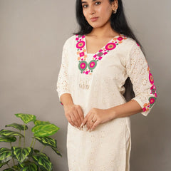 Schiffli Embroidered Pure Cotton Top With Trouser Co-ords