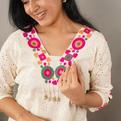 Schiffli Embroidered Pure Cotton Top With Trouser Co-ords