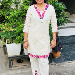 Schiffli Embroidered Pure Cotton Top With Trouser Co-ords