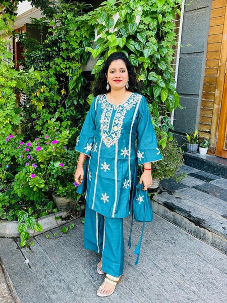 Teal Blue Mirror Worked Co-Ord Set