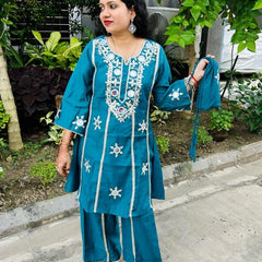 Teal Blue Mirror Worked Co-Ord Set