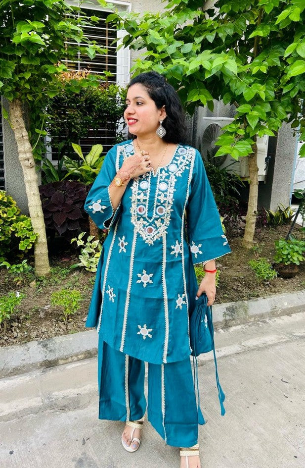 Teal Blue Mirror Worked Co-Ord Set