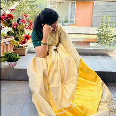 Cream Tissue Saree with Golden Jari Border