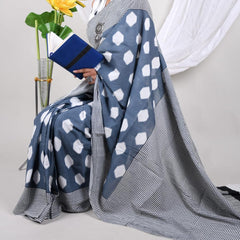 Steel Grey Soft Cotton Printed Saree