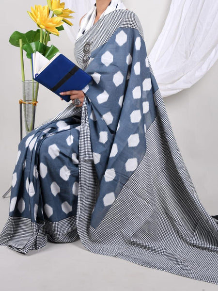 Steel Grey Soft Cotton Printed Saree
