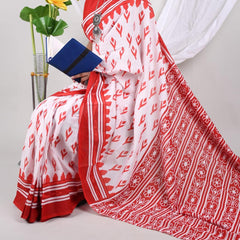 Red & White Ethnic Soft Cotton Printed Saree
