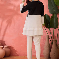 White & Black Embroidered Tunic With Trouser Co-Ords Set