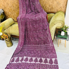 Wine Color Soft Cotton Printed Saree
