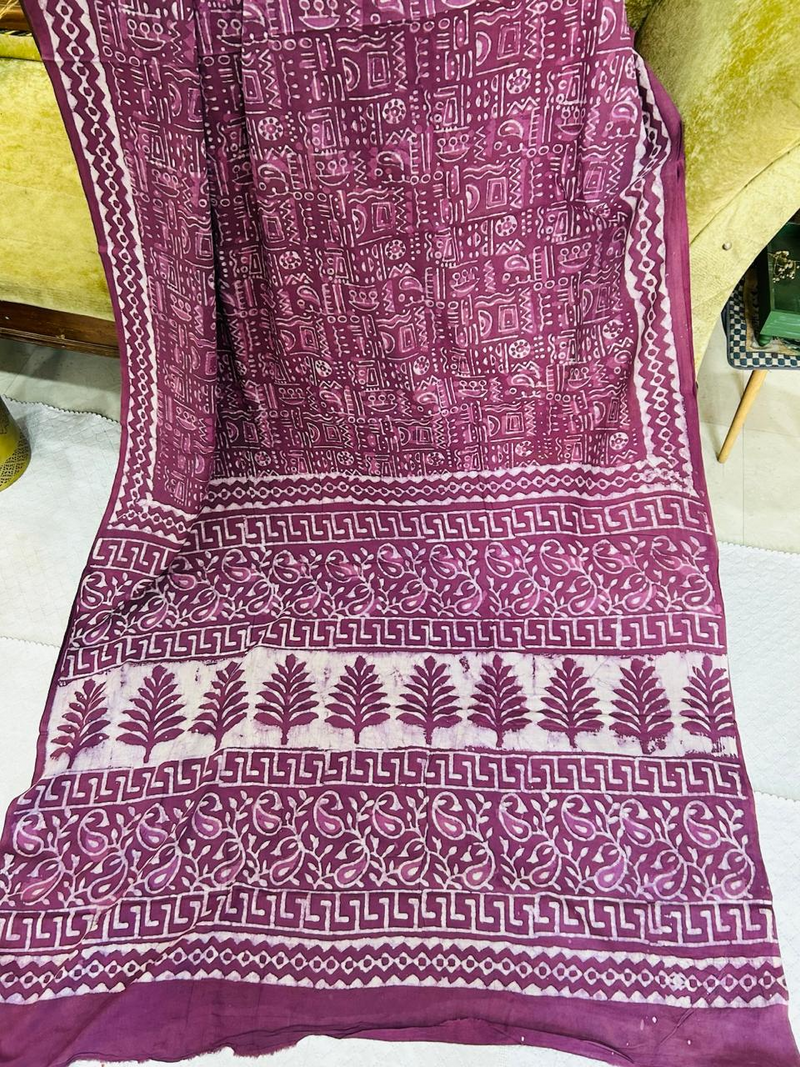 Wine Color Soft Cotton Printed Saree