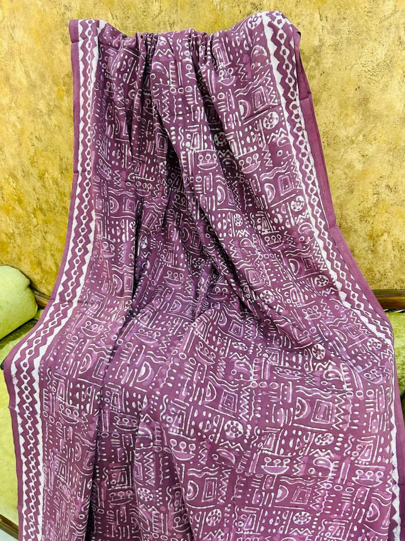 Wine Color Soft Cotton Printed Saree